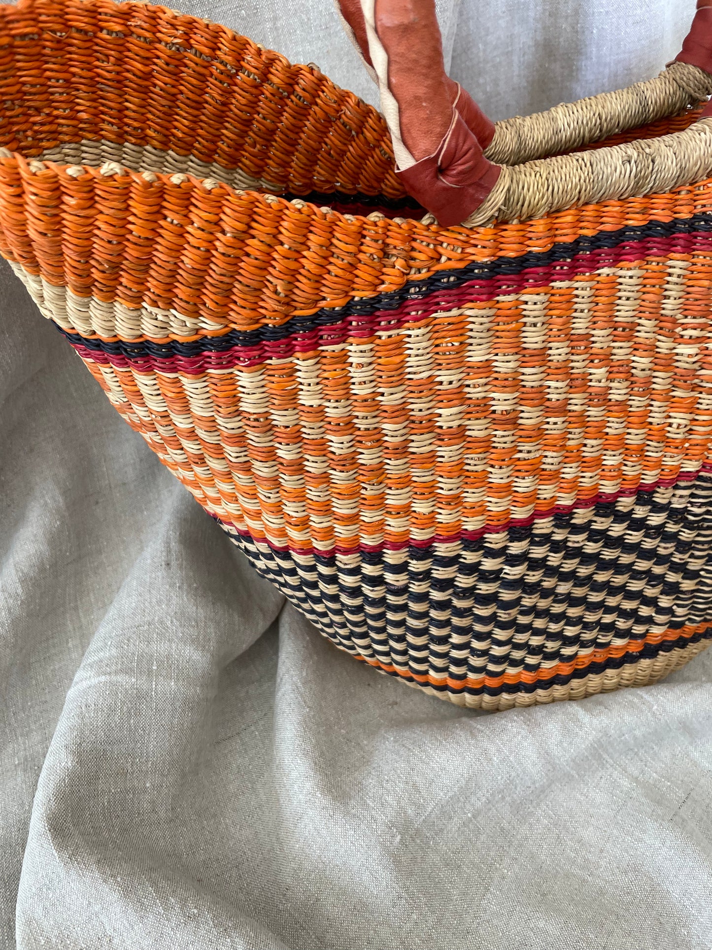 Bolga rieten mand oranje/blauw