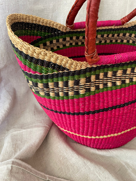 Bolga rieten mand roze