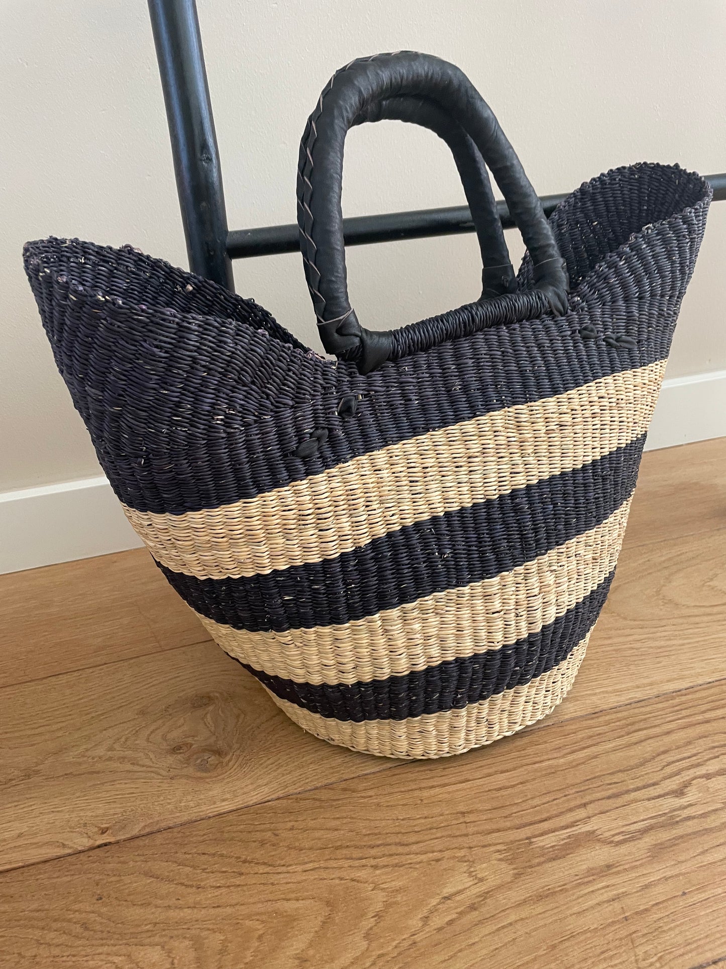 Bolga rieten mand blauw/naturel