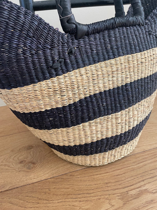 Bolga rieten mand blauw/naturel