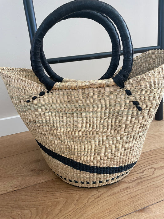 Bolga rieten mand naturel/blauw