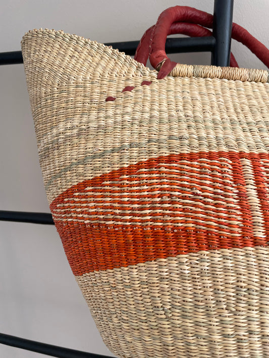 Bolga rieten mand naturel/oranje