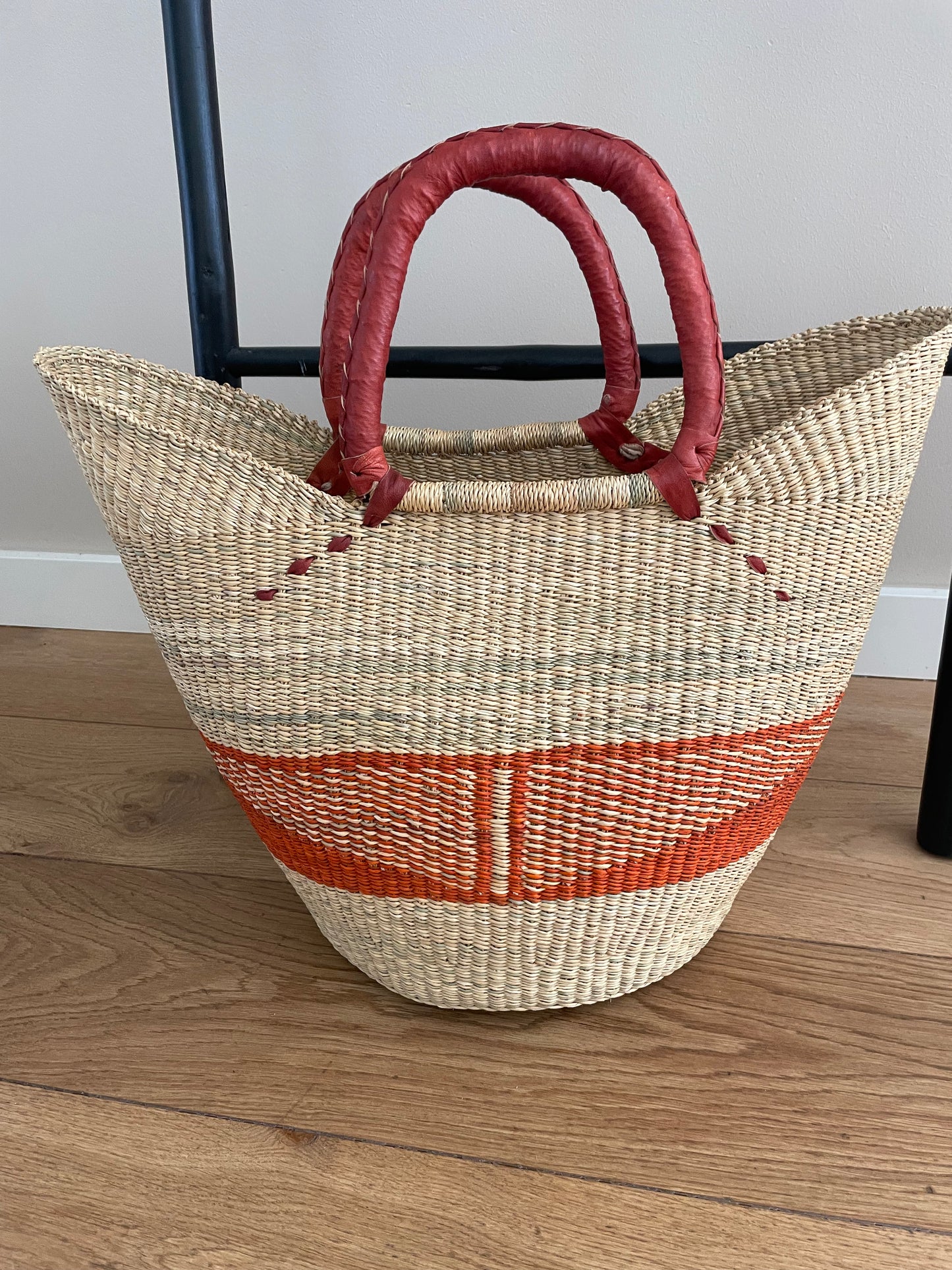 Bolga rieten mand naturel/oranje