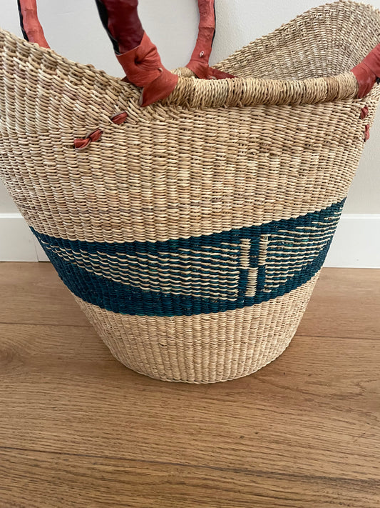 Bolga rieten mand naturel/turquoise