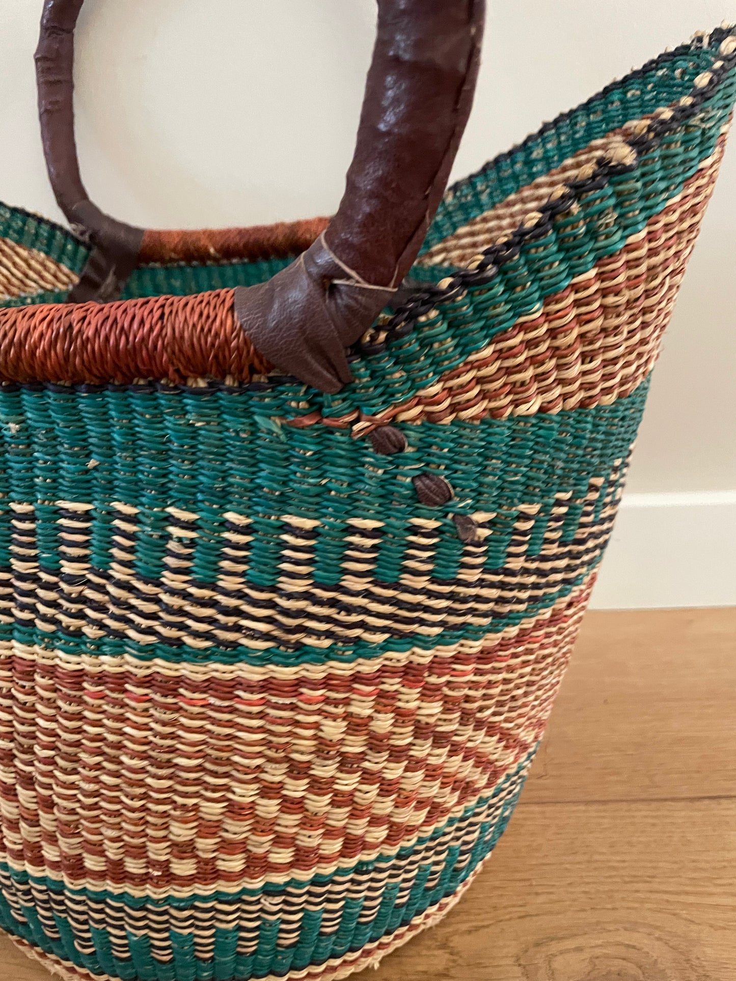 Bolga rieten mand turquoise