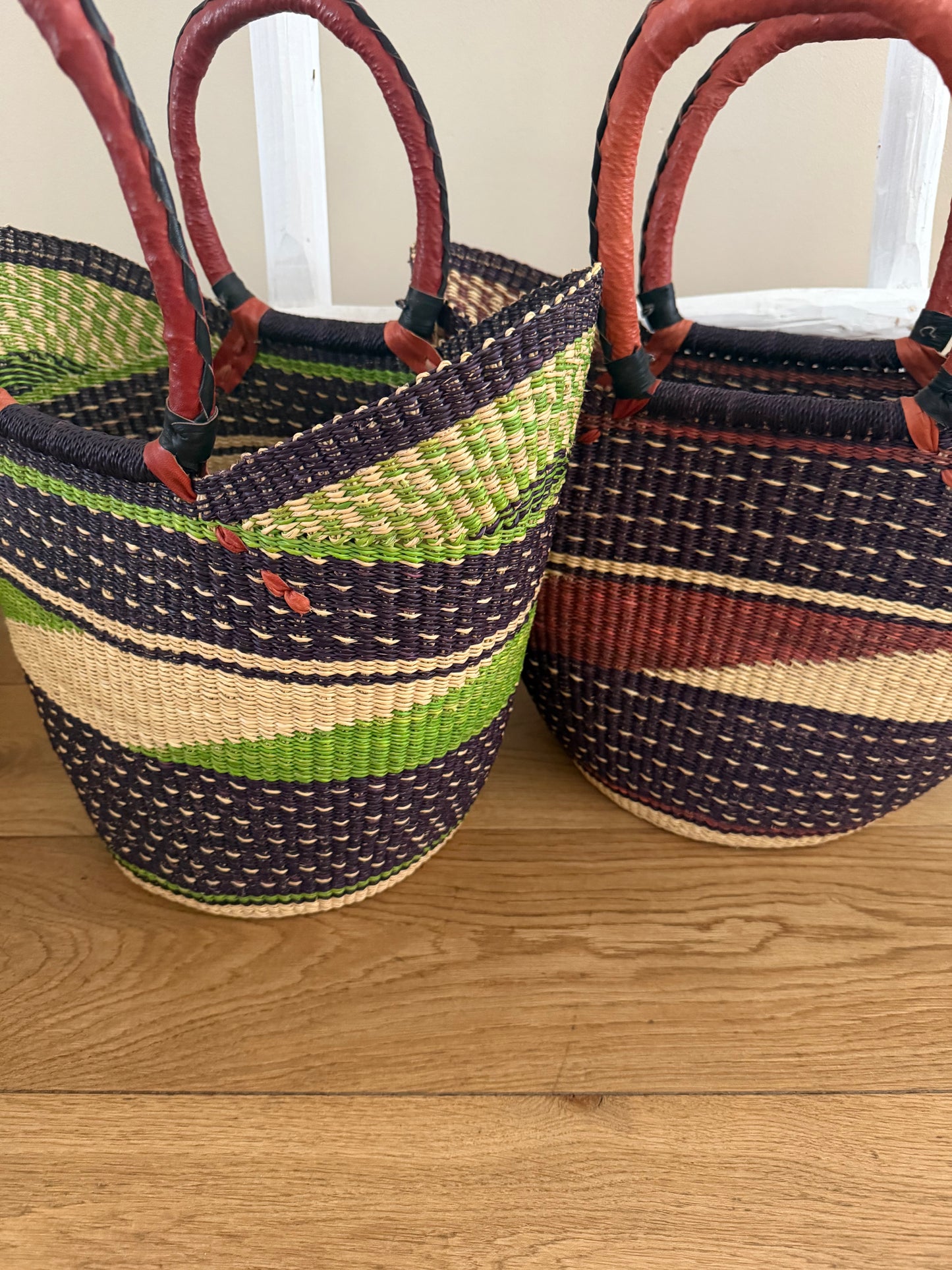 Bolga rieten mand lichtgroen / blauw