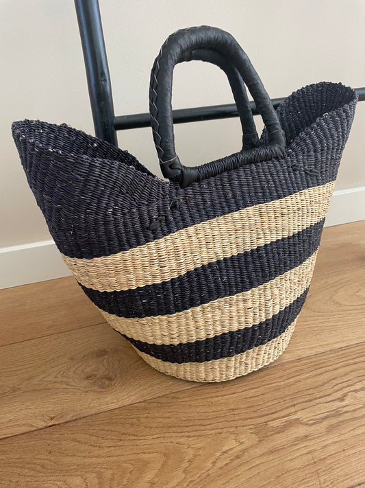 Bolga rieten mand blauw/naturel