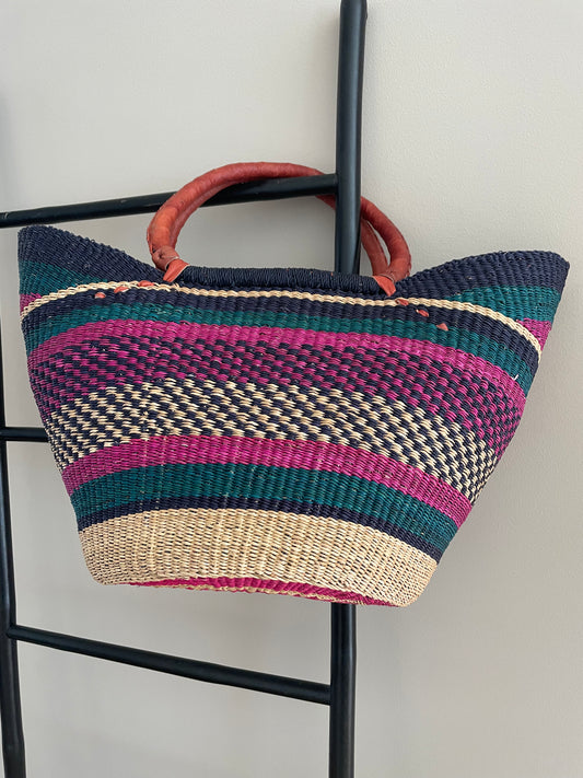 Bolga rieten mand paars multi color