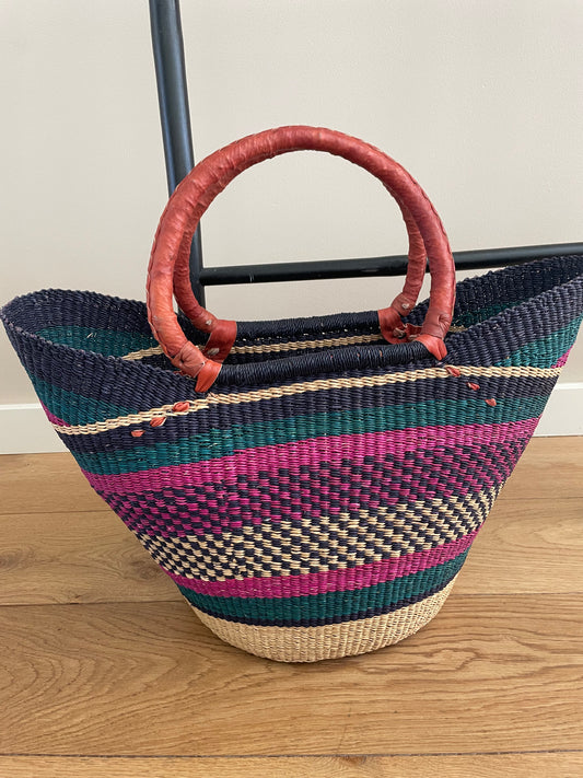 Bolga rieten mand paars multi color