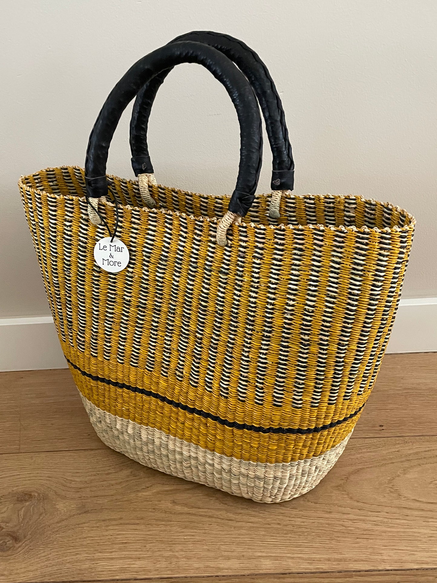 Bolga rieten shopper geel
