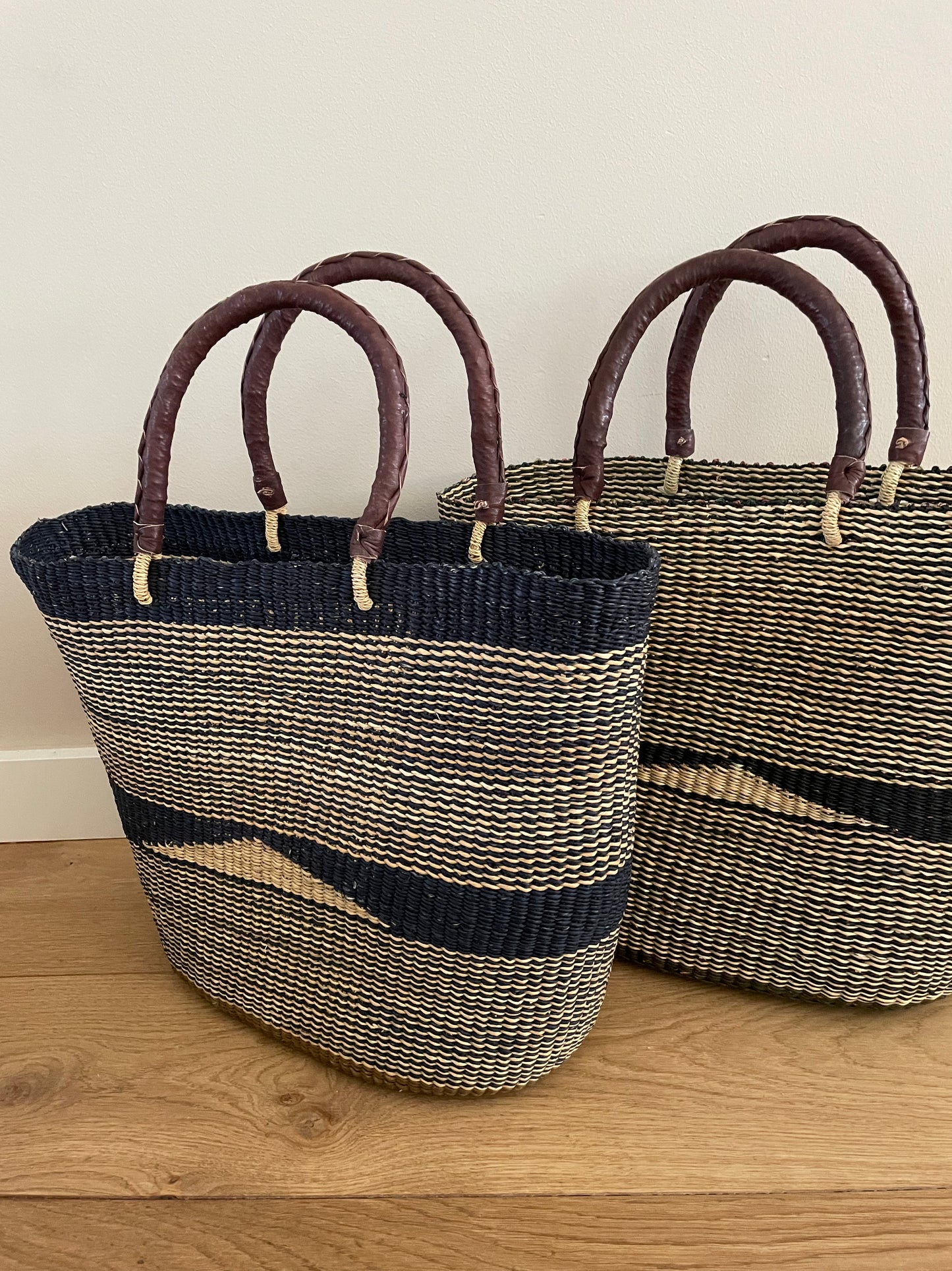 Bolga rieten shopper blauw