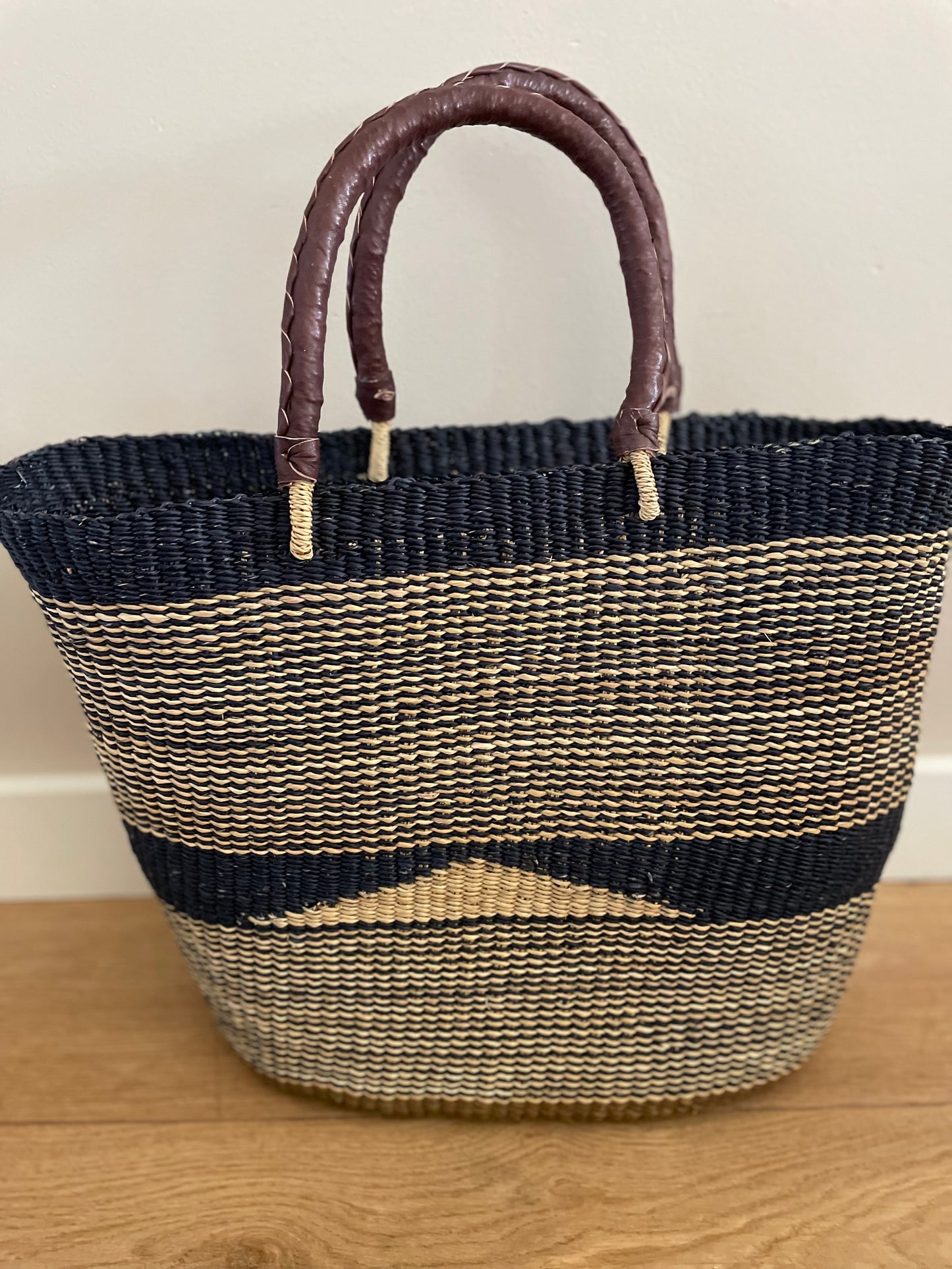 Bolga rieten shopper blauw