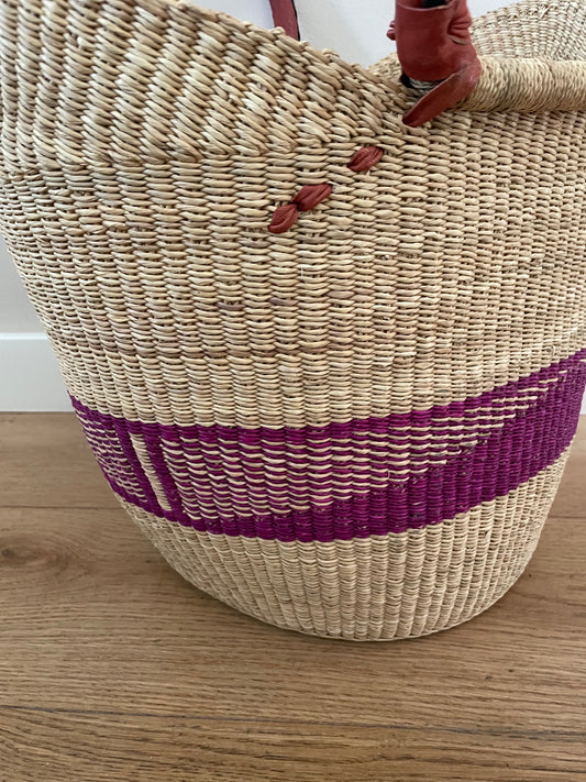 Bolga rieten mand naturel/fuchsia