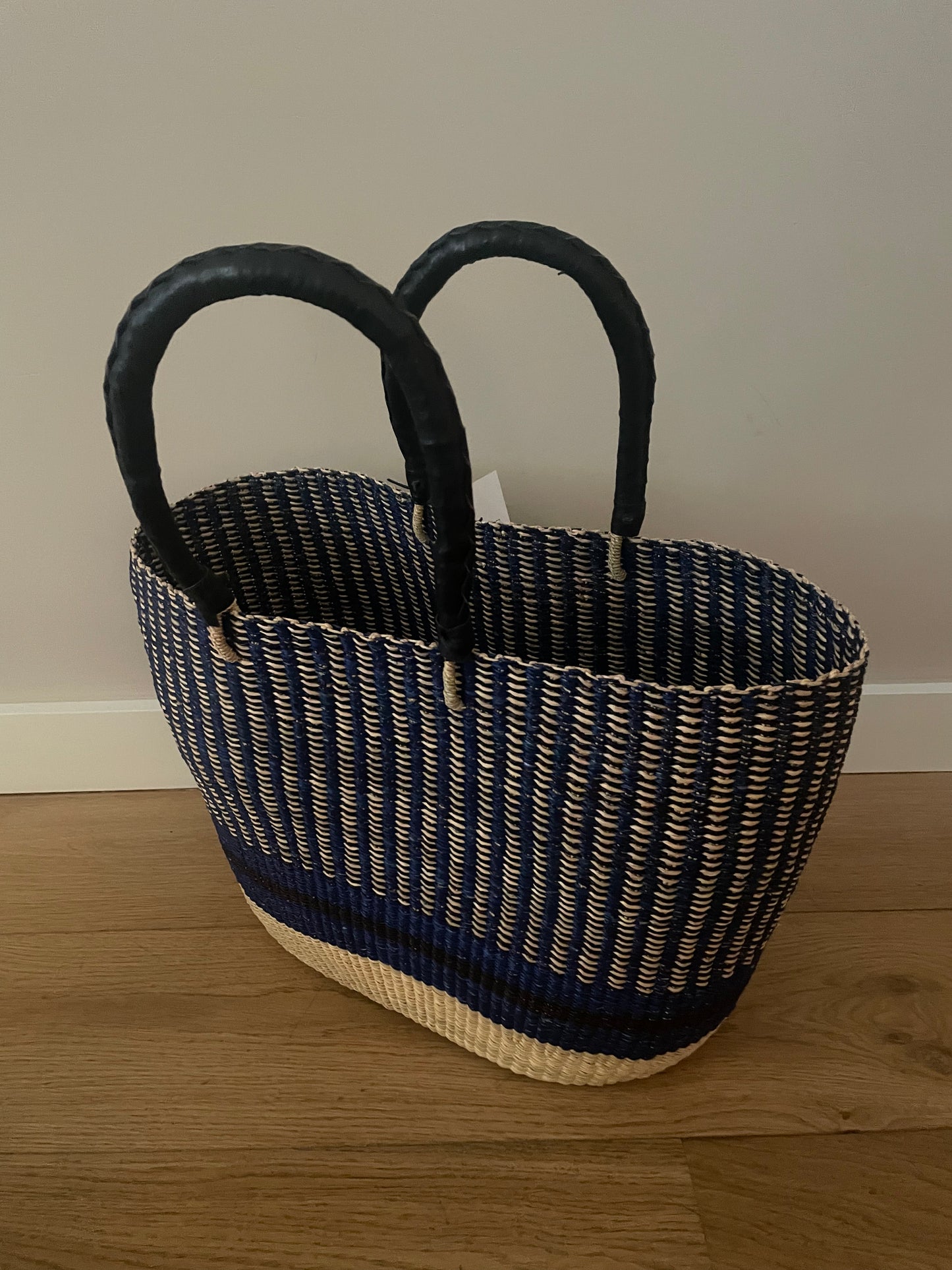 Bolga rieten shopper donkerblauw