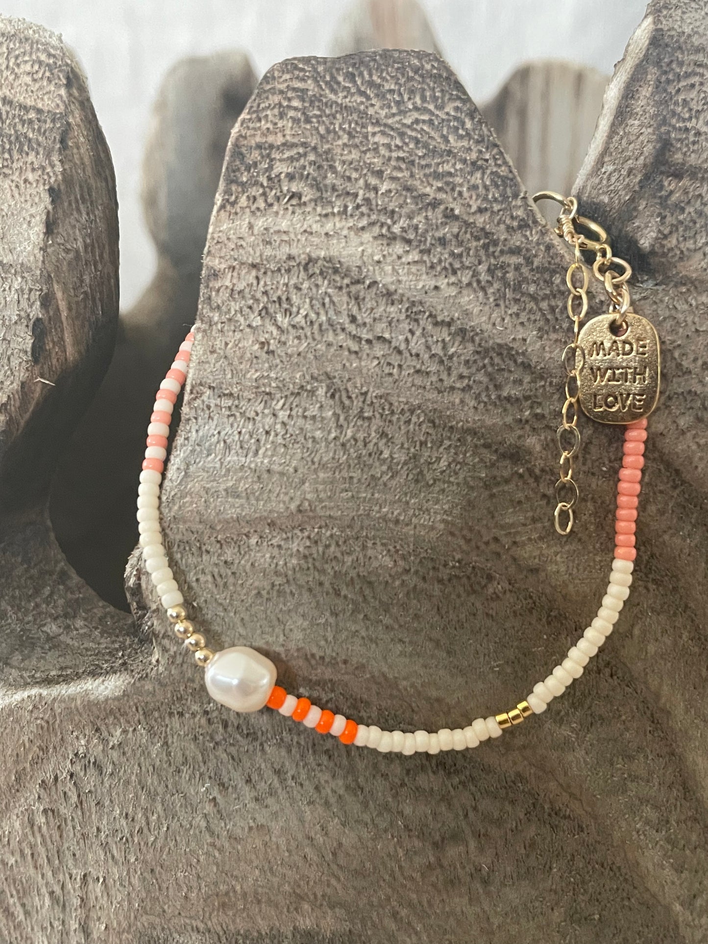 Zebra pearl crystal armband oranje